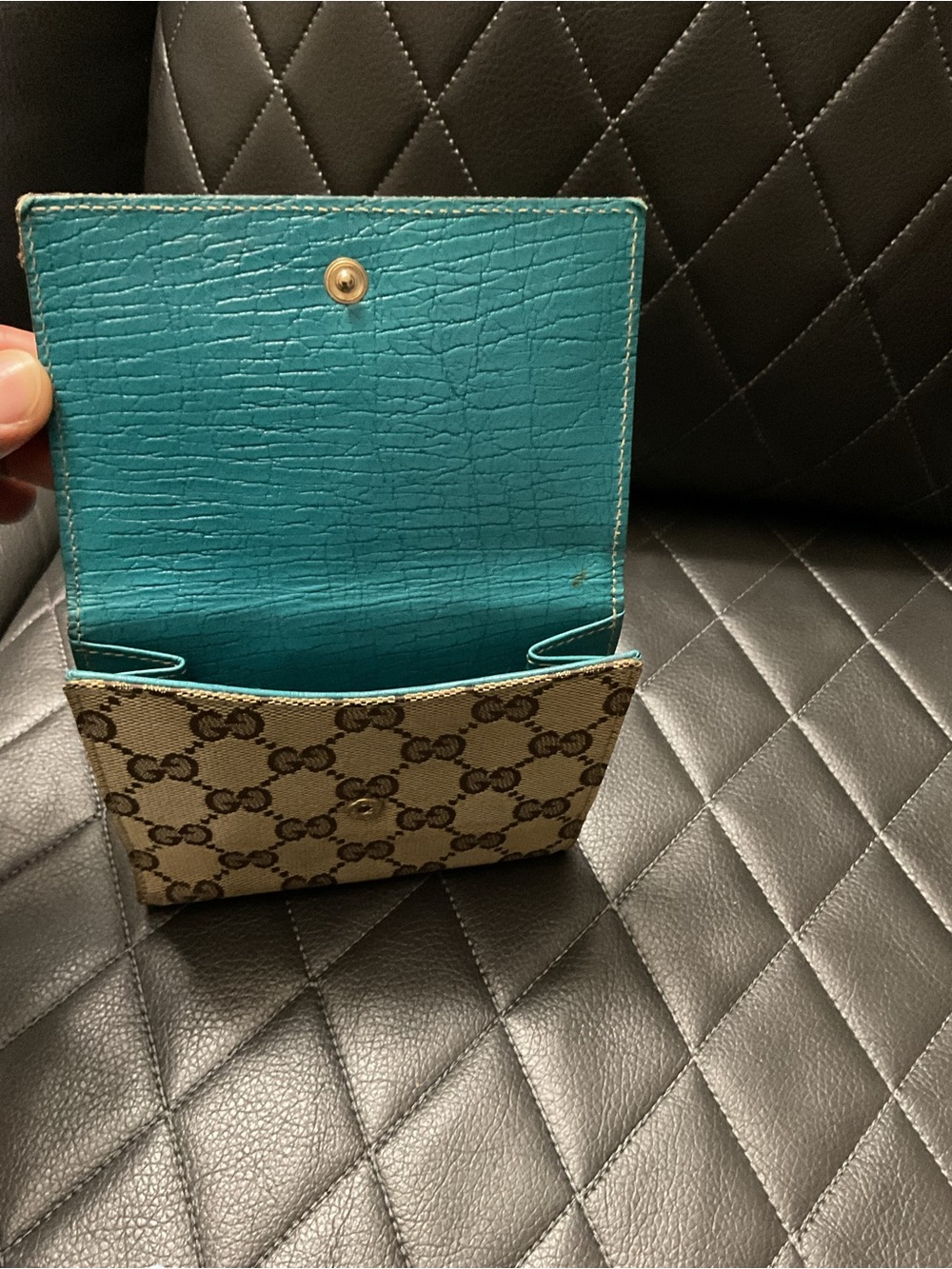 Gucci Horsebit GG CANVAS wallet beige teal gold - Picture 4 of 8